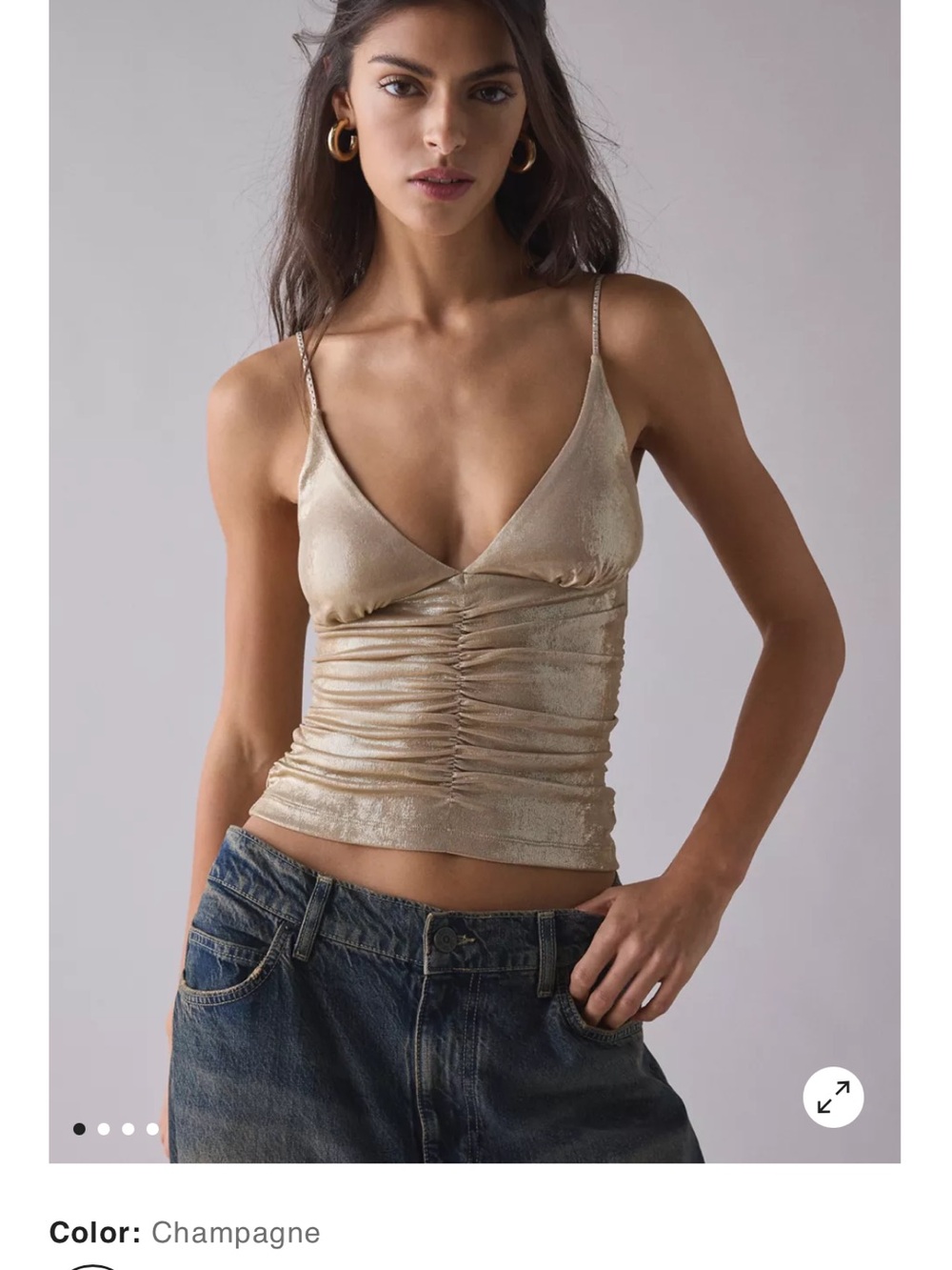 Urban Outfitters Champagne Satin Ruched Cami